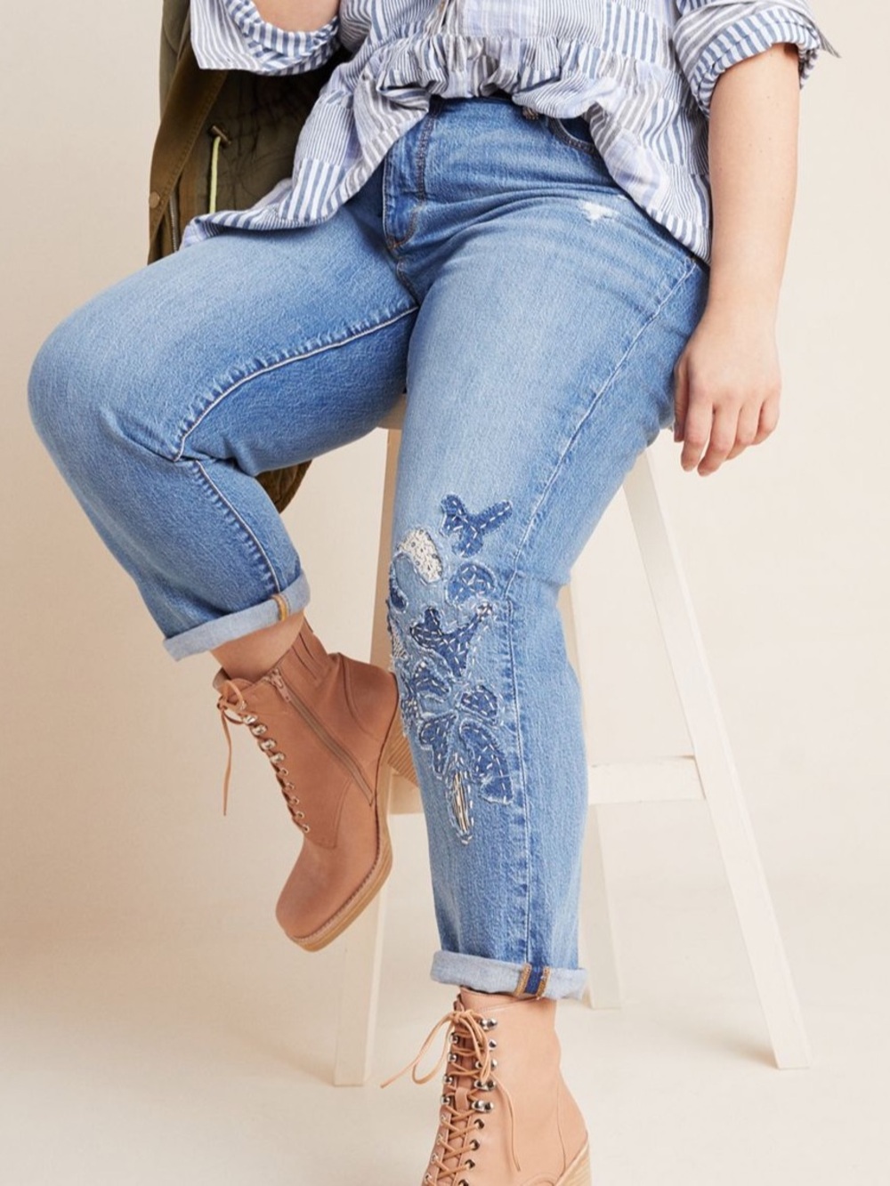 Pilcro High Rise Embroidered Boyfriend Jeans